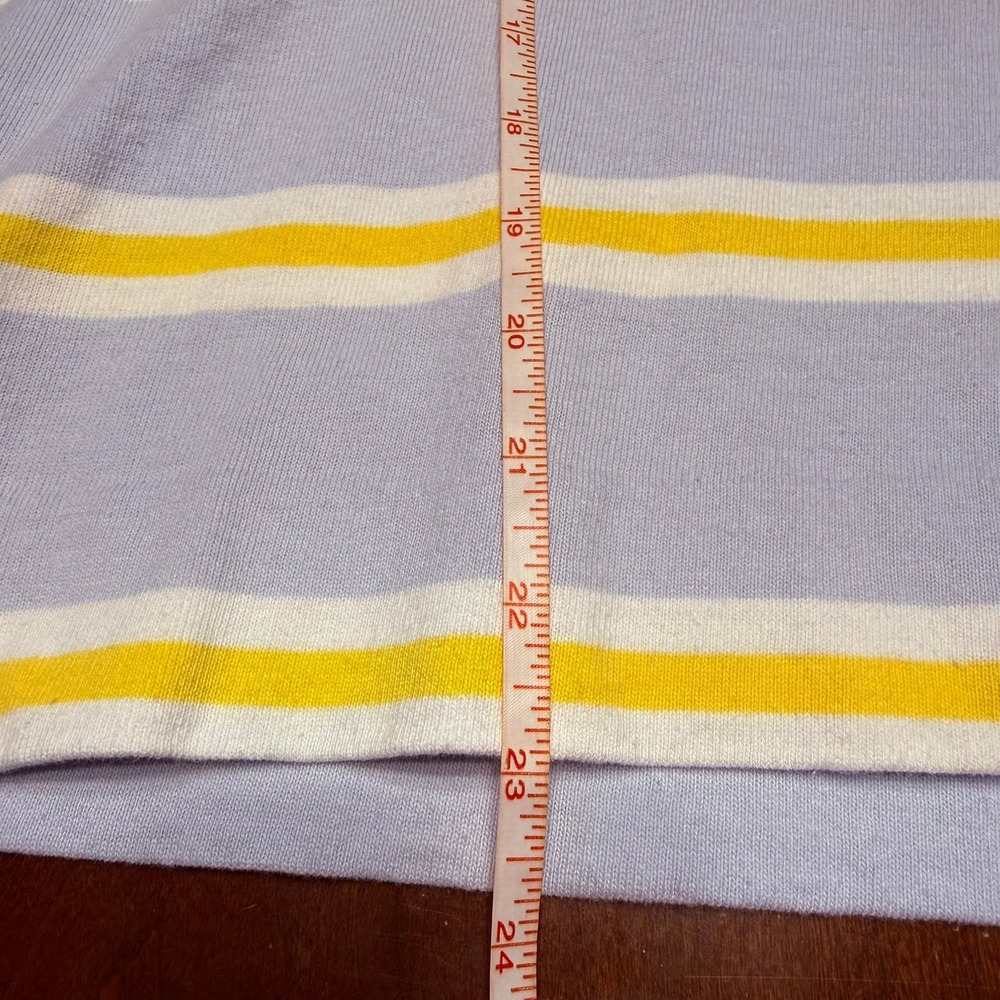 J Crew XL Striped Long Sleeve Boatneck Top Light Blue Yellow Cotton Coastal Chic - Picture 9 of 11
